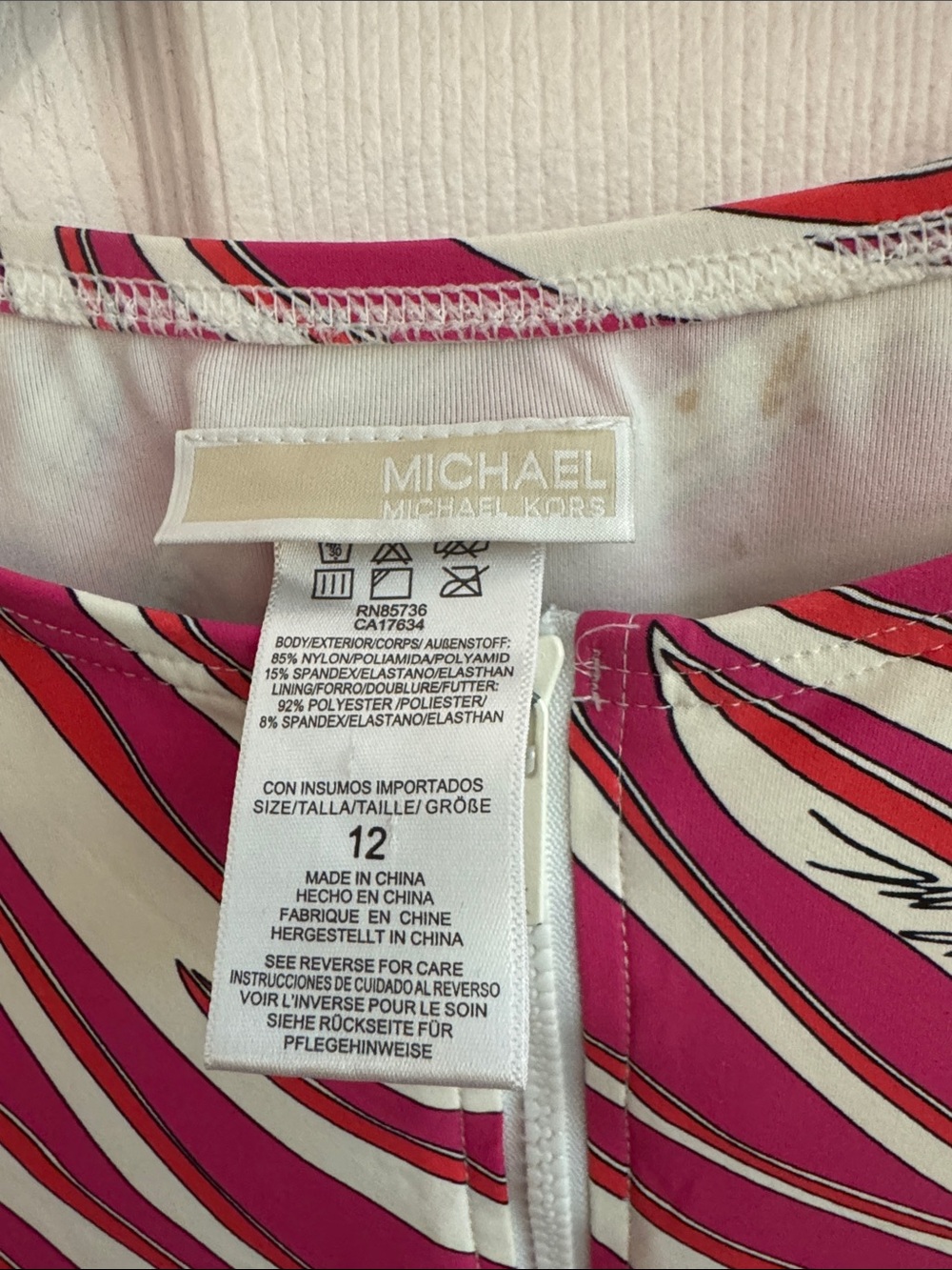 MICHAEL KORS Pink Zebra Print Zip Up Long Sleeve Swimsuit Size 12 - Picture 4 of 6